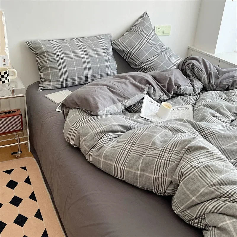 Afralia™ Japanese Style Cotton Printed 4Pcs Bedding Set with Double-Sided Design