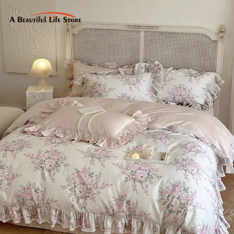 Afralia™ French Rose Lace Ruffles Bedding Set - 1000TC Egyptian Cotton Luxe Vintage