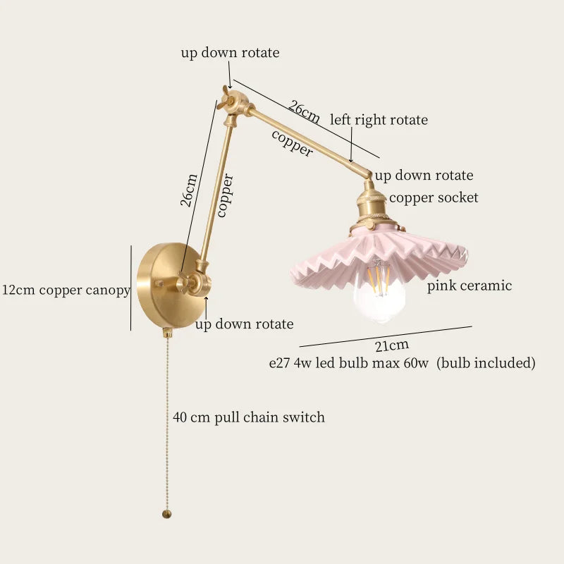 Afralia™ Copper Vintage LED Wall Sconce with Pull Chain for Stair, Loft, Bathroom, Bedroom