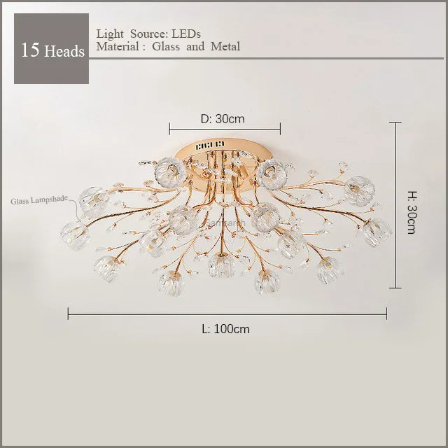 Afralia™ Crystal Flower Ceiling Lamp LED Chandelier for Bedroom Living Room Branch Decor