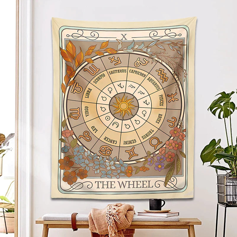 Afralia™ Wheel of Fortune Tarot Tapestry: Zodiac Astrology Celestial Wall Hanging Art