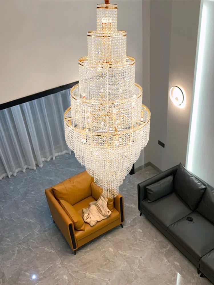 Afralia™ Large Golden Crystal Chandelier for Modern Luxury High Ceilings