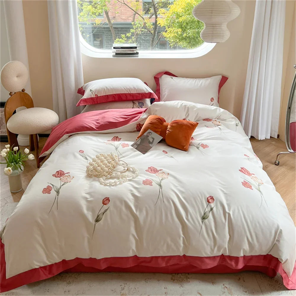 Afralia™ Colorful Bedding Set: King/Queen Size Bed Lines, Sheet, Pillowcase, Duvet Cover Set