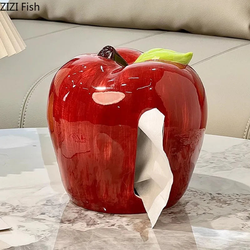 Afralia™ Apple Shape Ceramic Tissue Box - Coffee Table Desk Decoration