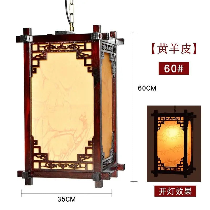 Afralia™ Chinese Style Wood Lantern – Antique Sheepskin Pendant Light