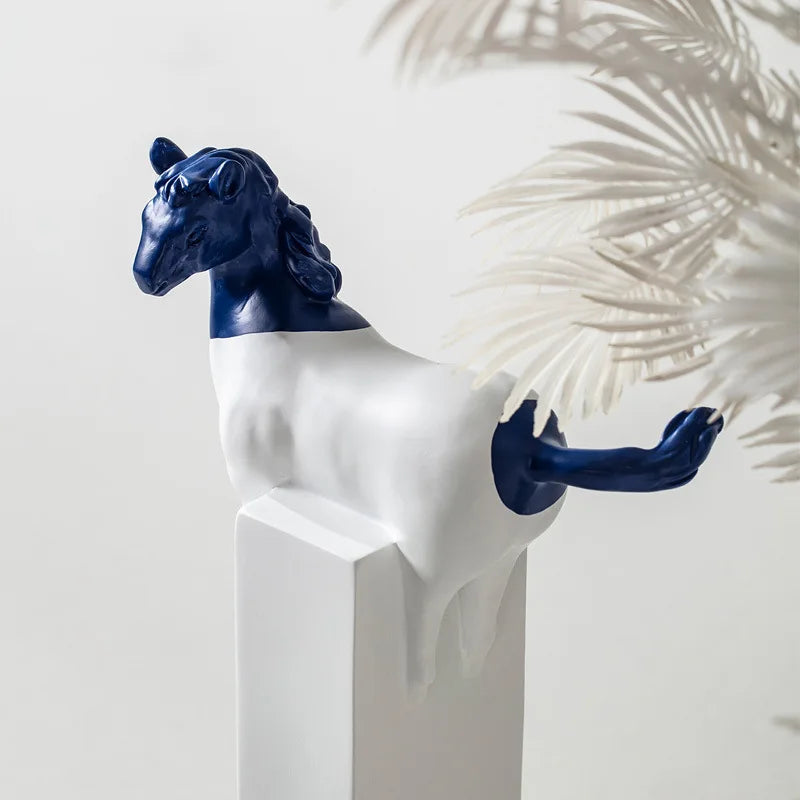 Afralia Horse Statue Resin Abstract Ornament Half-length Animal Sculpture Home Decor Figurine