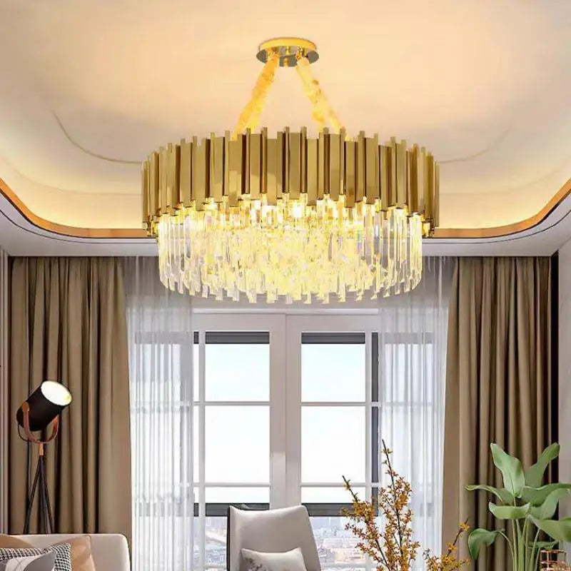 Afralia™ Crystal LED Pendant Lights: Luxury Gold Plating Metal Hanging Lamp for Living, Dining, Bedroom