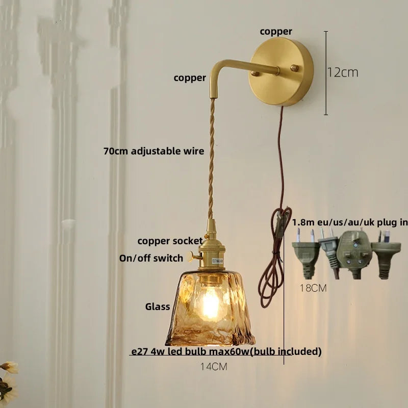 Afralia™ Amber Vintage LED Wall Light Fixture Up Down Rotate Pull Chain Switch