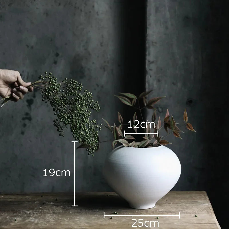 Afralia™ White Ceramic Vase Minimalism Desk Decor Flower Arrangement Room Aesthetic