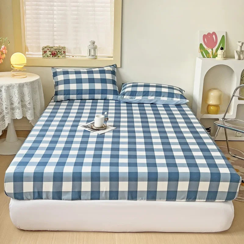 Afralia™ Queen Double Stripe Grid Fitted Sheet - Skin-Friendly Cozy Bed Cover