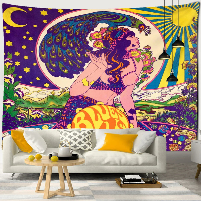 Afralia™ Kawaii Women Tapestry Anime Girl Illustration Aesthetic Art Hippie Dorm Decor