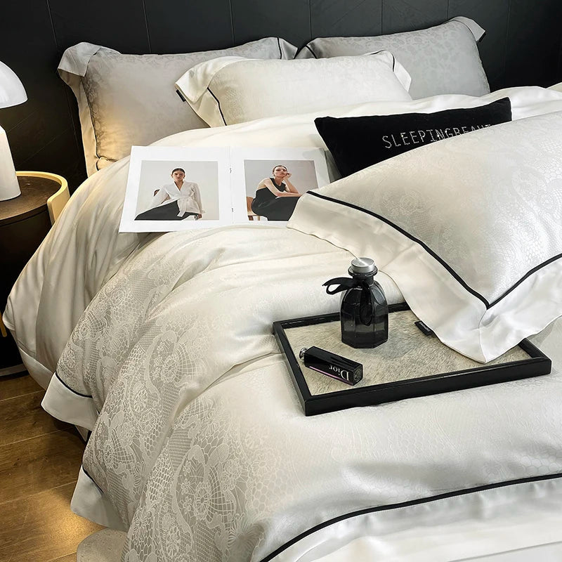 Afralia™ Soft Jacquard Lyocell Bedding Set, 800TC, Silky & Breathable, Natural, Skin Friendly