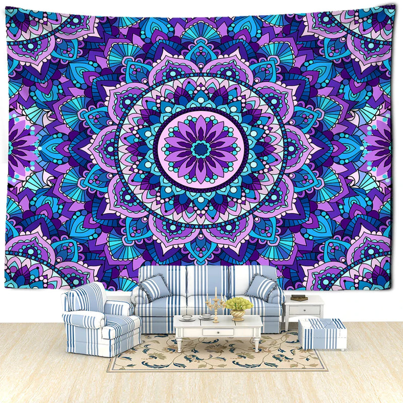 Afralia™ Blue Purple Mandala Tapestry Wall Hanging - Bohemian Abstract Aesthetics