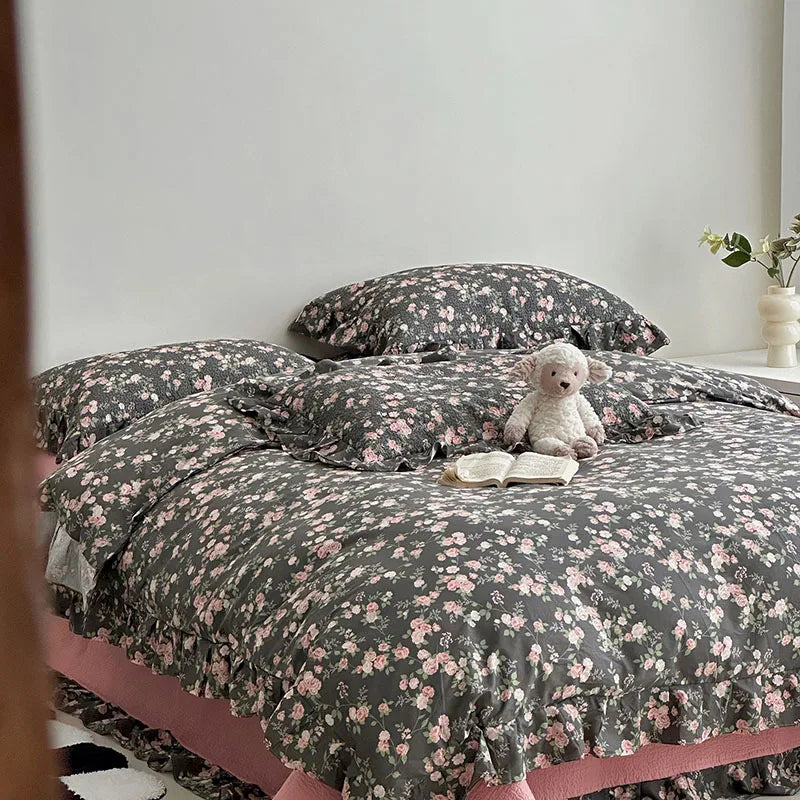 Afralia™ Korean Floral Lace Duvet Cover: Luxury Soft Quilt for Queen King, Breathable Home Decor