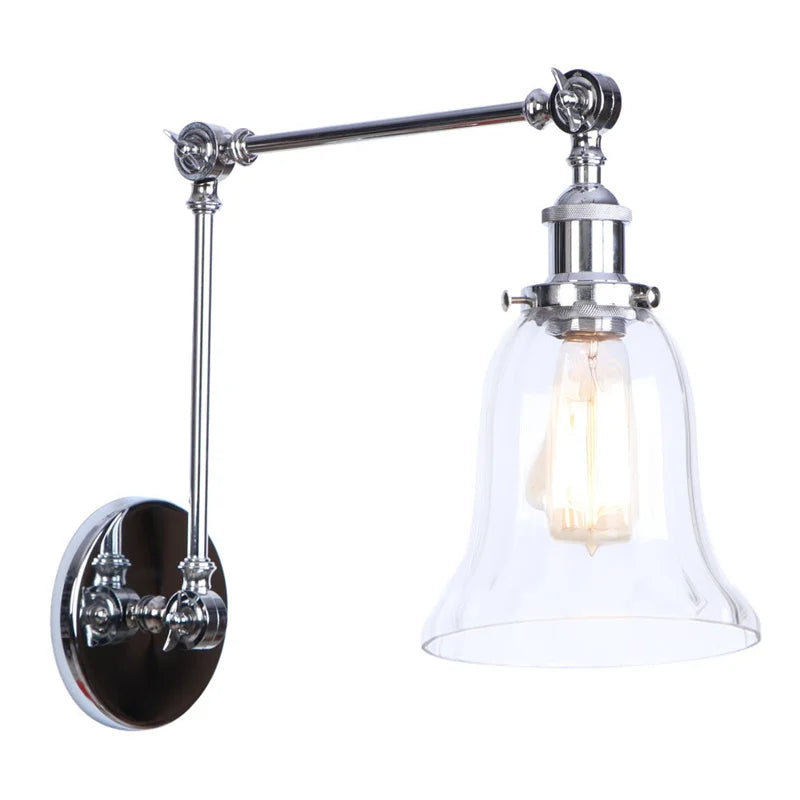 Afralia™ Chrome Industrial LED Wall Sconce Swing Arm Clear Glass Lamp