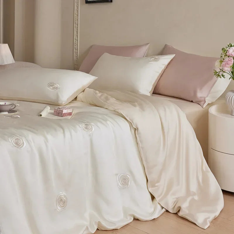 Afralia™ Luxury Embroidery Rayon Bedding Set for Cool Summer Comfort
