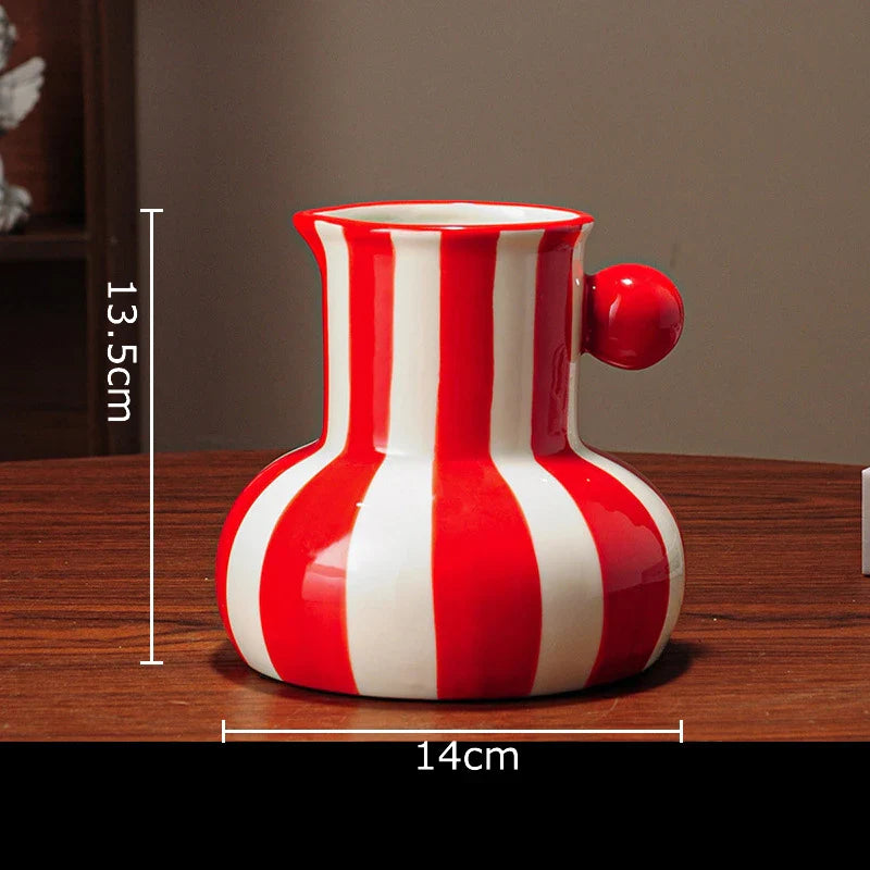 Afralia™ Striped Ceramic Vase for Table Decoration and Flower Arrangement