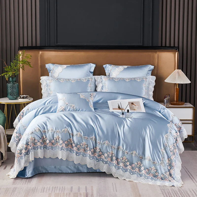 Afralia™ Lace Silk Cotton Luxury French Wedding Bedding Set for Chic Princess Bedrooms