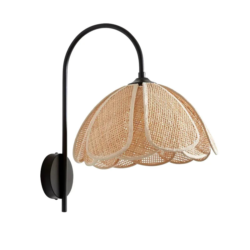 Afralia™ Rattan Weave Wall Lamp: Korean Style, Bedroom & Reading Lighting (Black Metal)