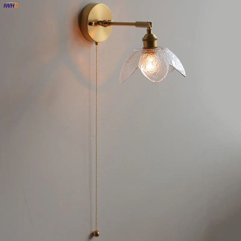 Afralia™ Modern Copper Glass Wall Light with Pull Chain Switch
