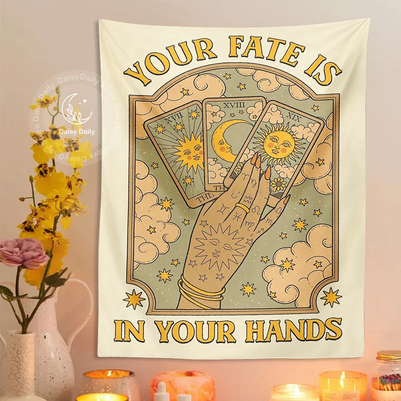 Afralia™ Cat Tarot Tapestry: Fate & Moon Sun Aesthetic Decor for Bedroom