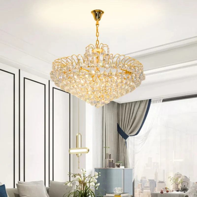 Afralia™ Crystal Ceiling Chandelier: Golden Nordic Living Room Pendant Lamp