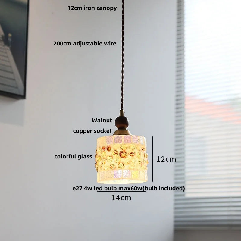 Afralia™ Walnut Wood LED Pendant Lights Colorful Glass Modern Kitchen Luminaira