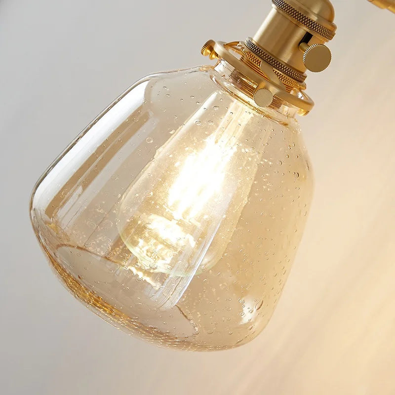 Afralia™ Clear Glass LED Wall Sconce with Pull Chain, Rotating Copper Socket