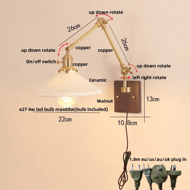 Afralia™ Wood Rotatable 2-Arm LED Wall Sconce with Pull Chain Switch