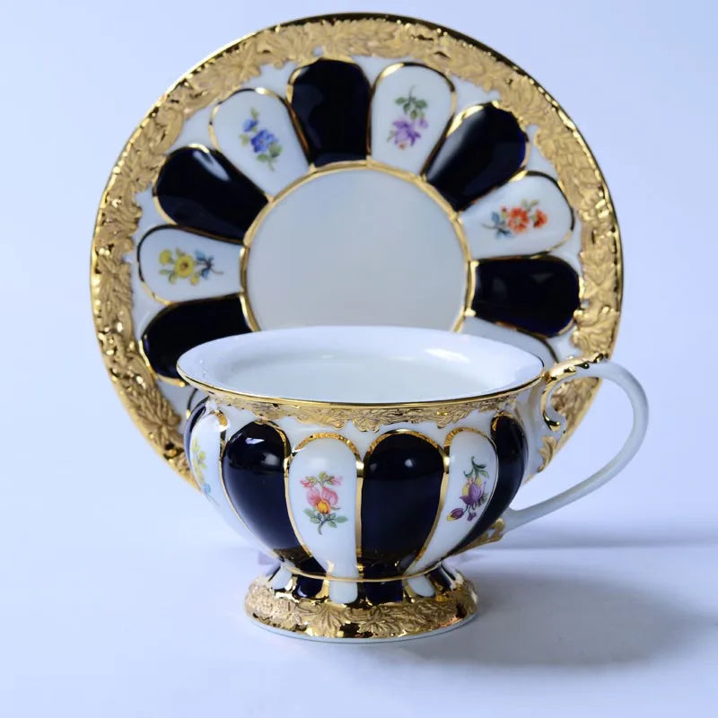 Afralia™ Embossed Gold Bone China Tea Cup Saucer Set, German Design Drinkware