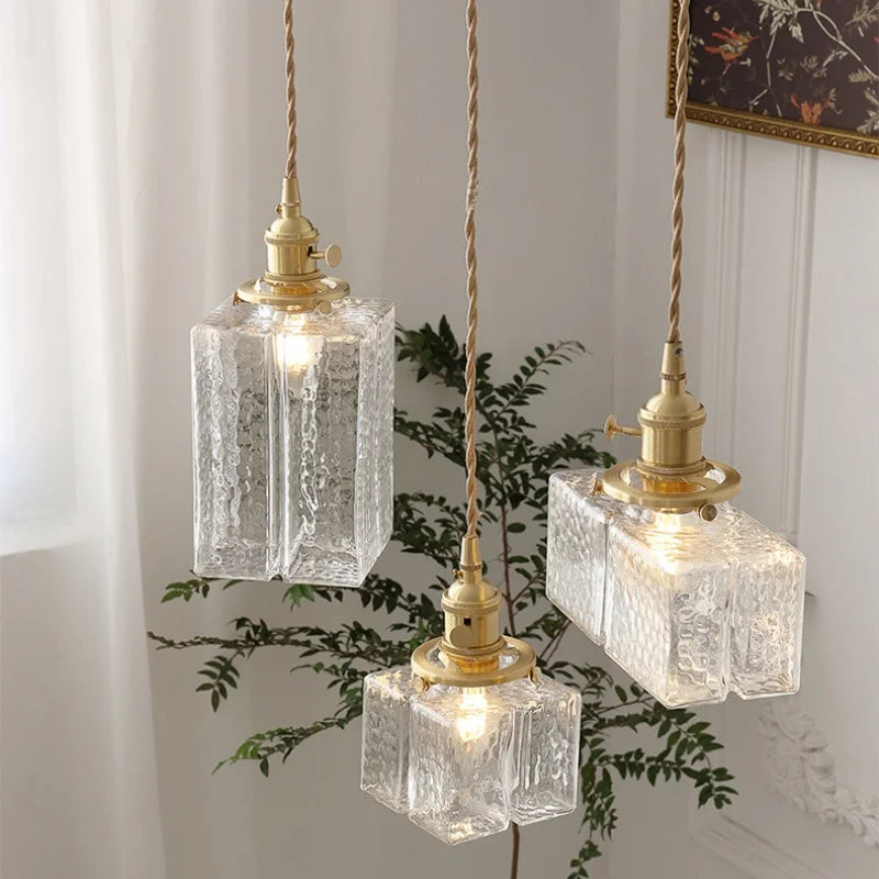 Afralia™ Ice Cube Glass LED Pendant Light Modern Home Decor Hanging Lamp