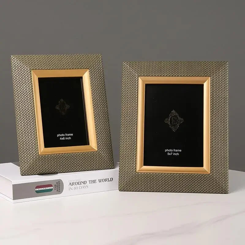 Afralia™ Leather Metal Picture Frame: Luxury Office Study Bedroom Decor & Gift