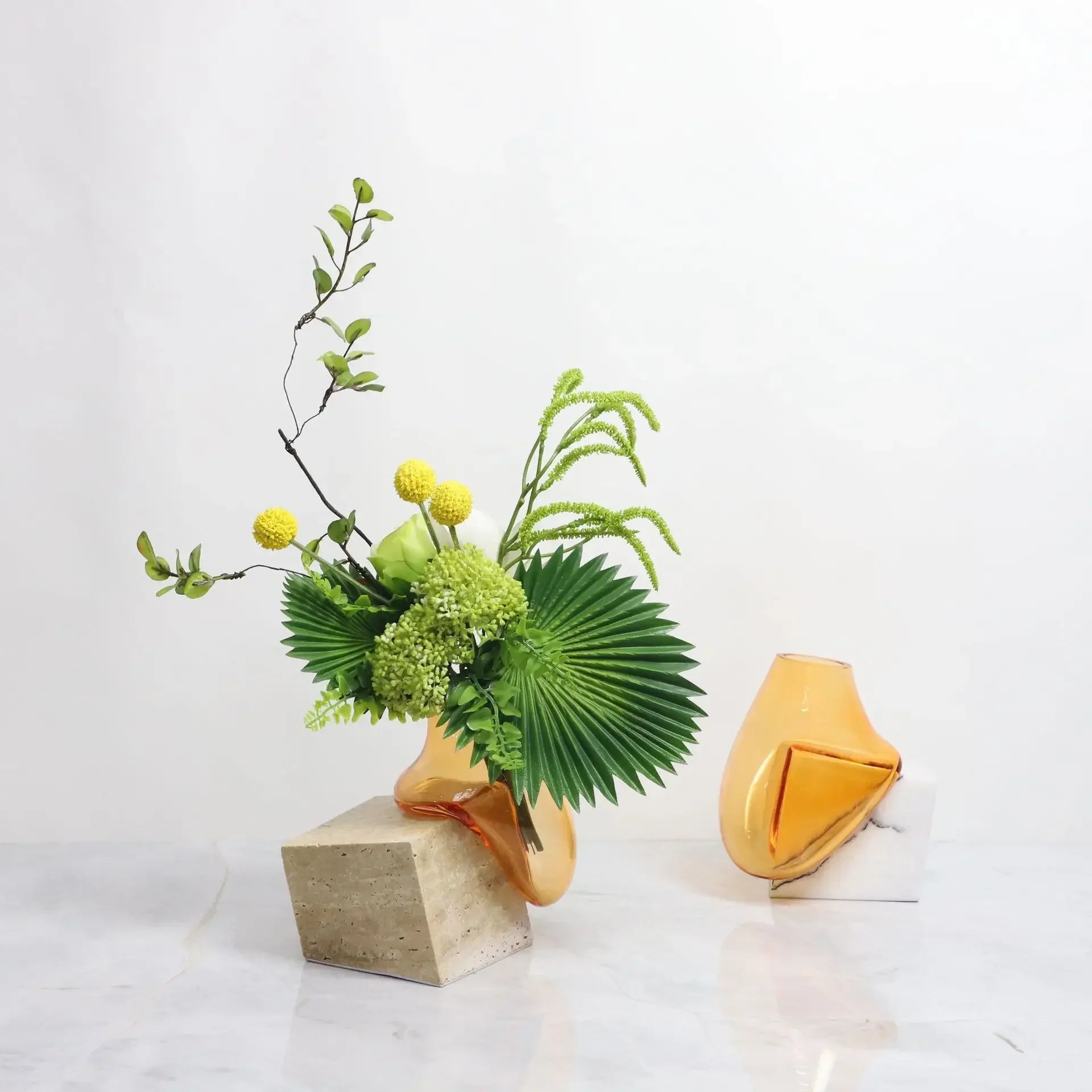 Afralia™ Glass Vase with Marble Base for Elegant Floral Arrangements & Home Décor