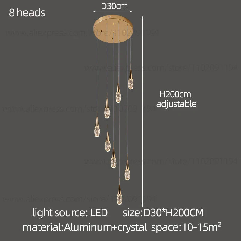 Afralia™ Modern Crystal Chandelier for Villa High Living Room, LED Ceiling Light
