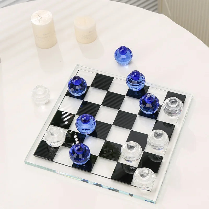 Afralia™ Geometric Glass Chess Set Table Ornament - Home Decor Figurines