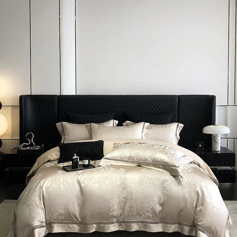 Afralia™ Luxury Brocade Jacquard King/Queen Bedding Set with Egyptian Cotton, Silky Soft Texture