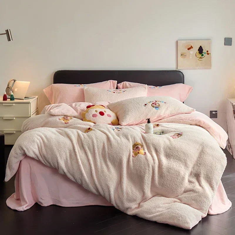 Afralia™ Full Matte Ant Velvet Winter Duvet Set Queen Bedding Warmth Fluffy Blanket