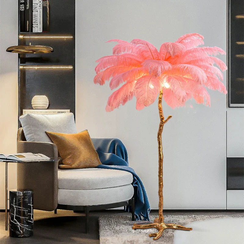 Afralia™ Ostrich Feather LED Floor Lamp - Gold Resin Modern Standing Light