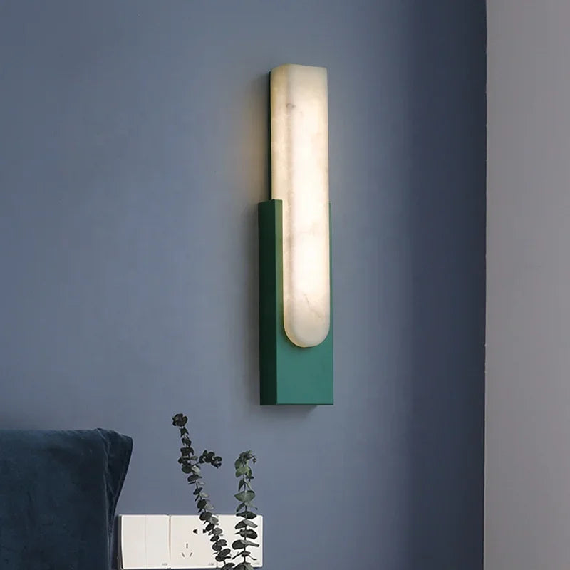 Afralia™ Nordic Marble LED Bedside Sconces | Modern Grey Metal Wall Light