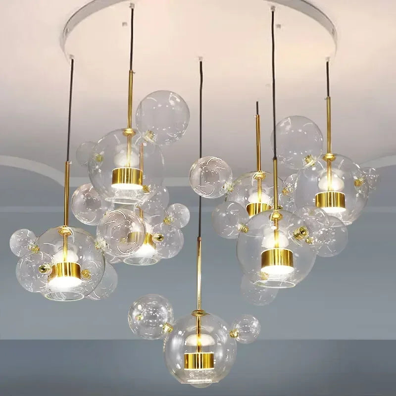 Afralia™ LED Glass Ball Chandelier Pendant Lights for Living & Dining Room