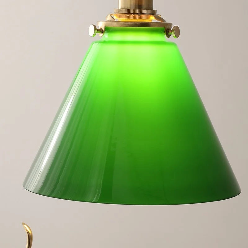 Afralia™ Copper Canopy LED Pendant Light Fixture Green Glass Hanging Lamp