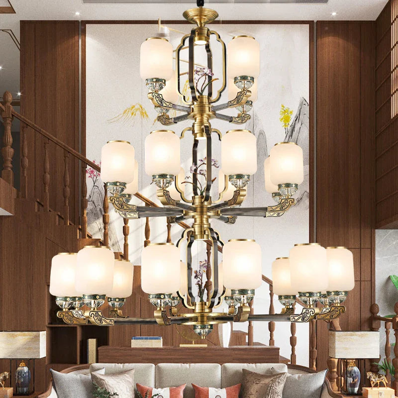 Afralia™ Chinese Jade Chandelier | Modern Duplex Villa Lighting