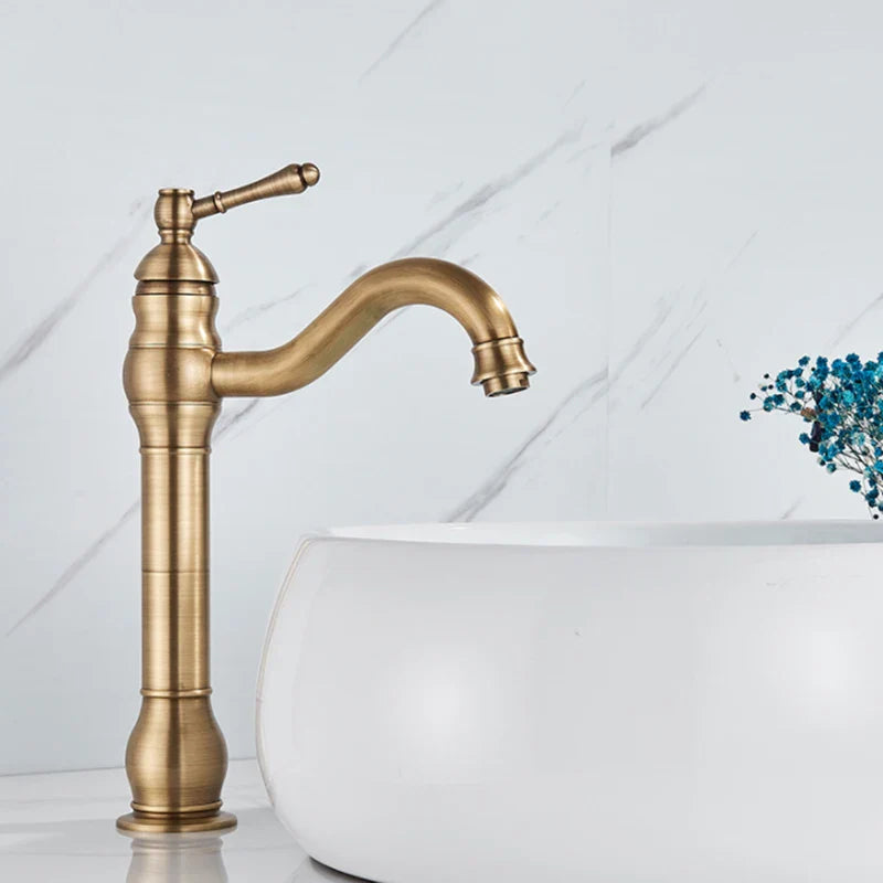Afralia™ Antique Brass Basin Faucet Hot Cold Mixer Tap Single Handle Sink Faucet