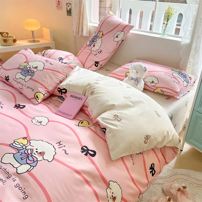 Afralia™ Cotton Cartoon Printed Bed Set with Non-Fading Floral Patterns for Adults