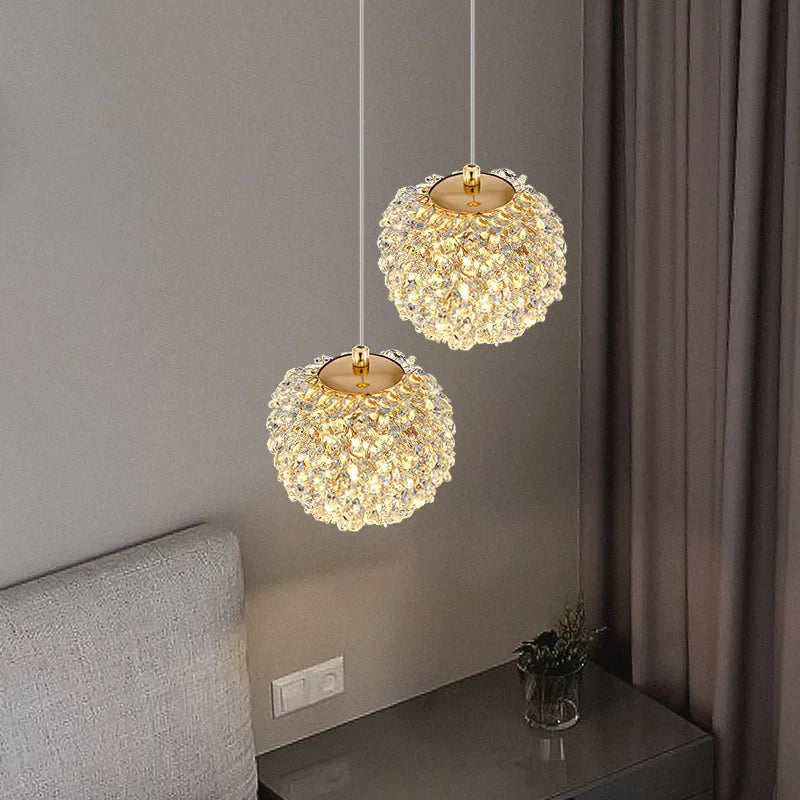 Afralia™ Gold Metal Crystal Pendant Light for Bedroom Dining Room Aisle Corridor