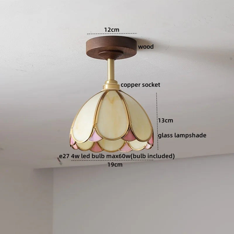 Afralia™ Green Glass LED Ceiling Lights: Modern Copper Wood Indoor Lamp
