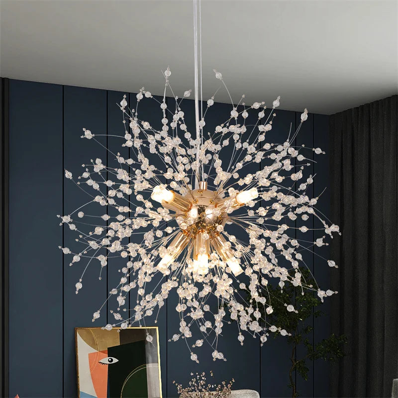 Afralia™ Dandelion Chandelier 8-Light Sputnik Pendant Light Gold/Silver Living Room Fixture