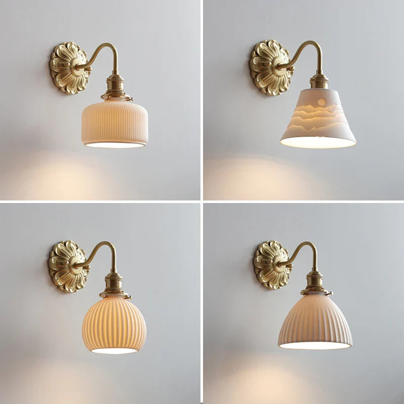 Afralia™ Ceramic LED Wall Lights: Modern Japan Style Copper Base Sconce for Home Decor