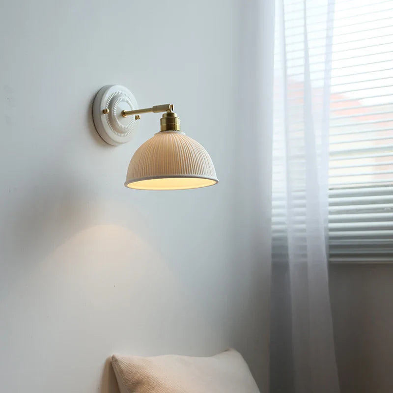 Afralia™ Ceramic Wall Lamp with Pull Chain Switch & Copper Arm, Nordic Modern LED Fixtures