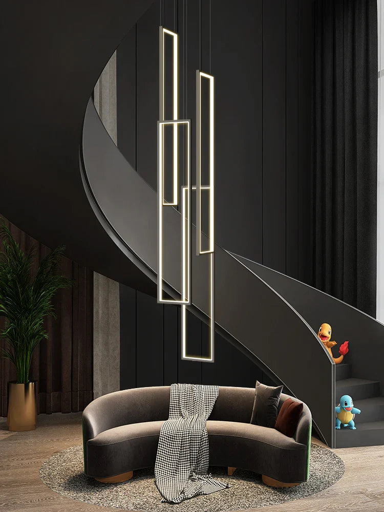 Afralia™ Modern Black LED Stairs Chandelier for Duplex Villa, Minimalist Nordic Loft Decor